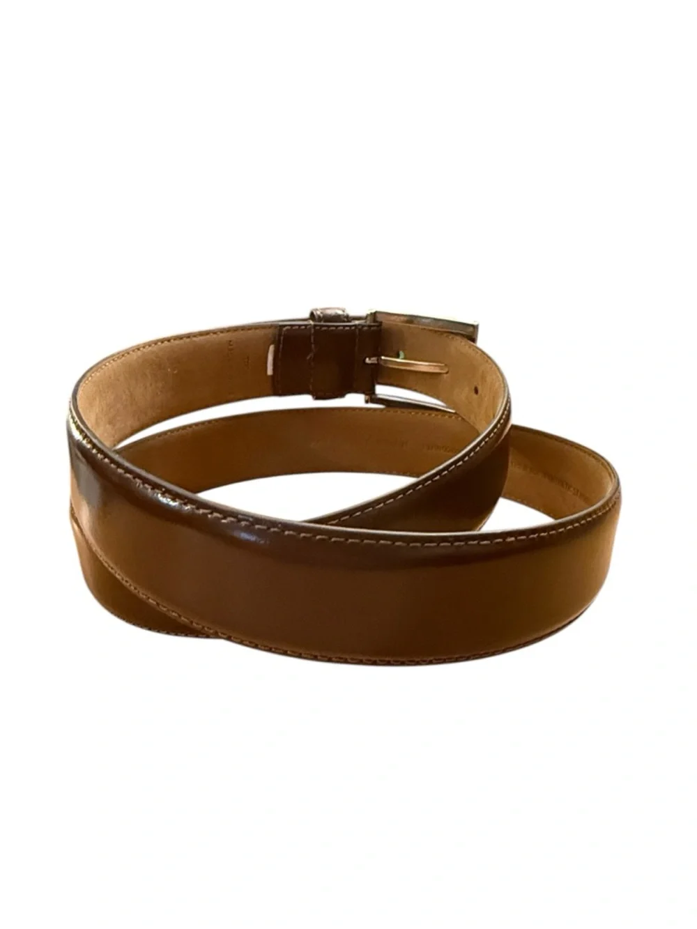 Cole Haan Smooth Brown Leather Belt Silver Buckle Classic Dress Casual Preppy 36